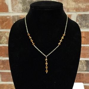 Gold Link Necklace with Brown Beads